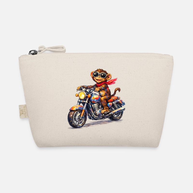 Colorful monkey on motorcycle Organic Pouch