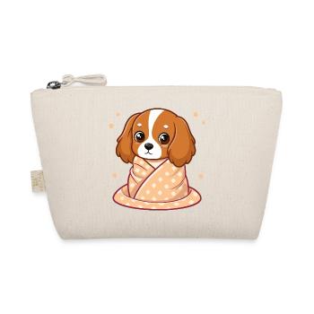 Chien Cavalier câlin en plaid pastel - Trousse biologique - nature - Devant