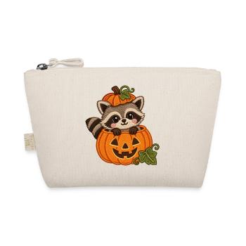 Süßer Waschbär im Halloween Kürbis – Stick Optik - Bio-Täschchen - Natur - Vorne