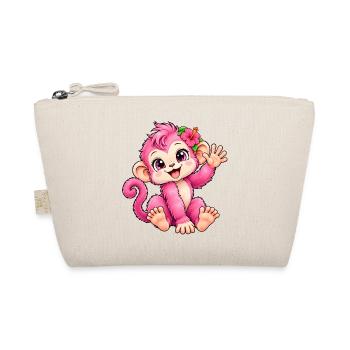 Kawaii-rosa Affe mit tropischer Blume - Bio-Täschchen - Natur - Vorne