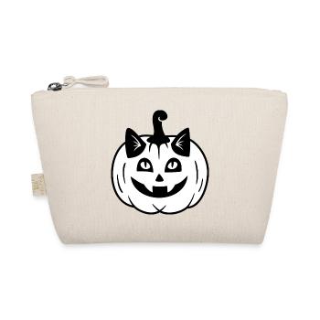 Halloween Katze Kürbiskopf - Schwarz Weiß - Bio-Täschchen - Natur - Vorne
