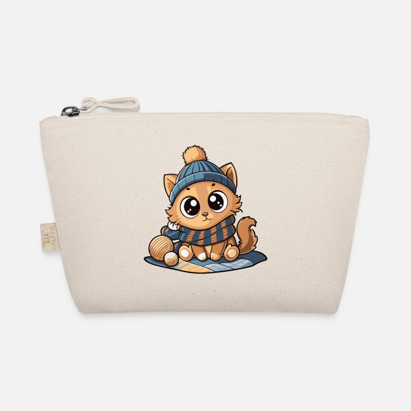 Chat mignon avec écharpe et chapeau à pompon. Trousse biologique