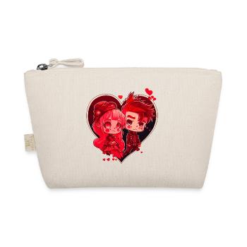 Valentine's Day Couple Chibi Cute Heart Pink Red - Organic Pouch - nature - Front