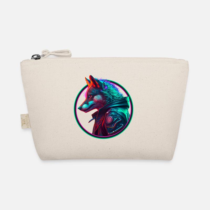 Neon Punk Wolf in leather jacket Organic Pouch