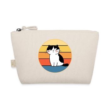 Drôle mignon Kawaii chat visage rétro coucher de soleil - Trousse biologique - nature - Devant