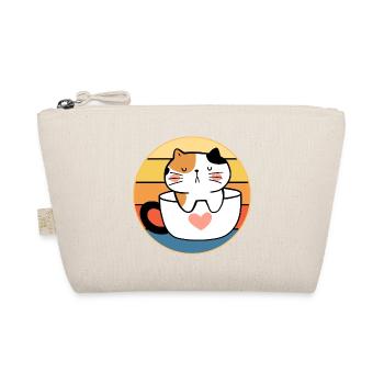 Drôle mignon Kawaii chat visage rétro coucher de soleil - Trousse biologique - nature - Devant