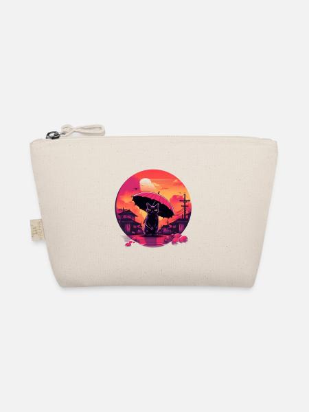 Synthwave japan Cat with umbrella - Bio-Täschchen - Natur - Vorne