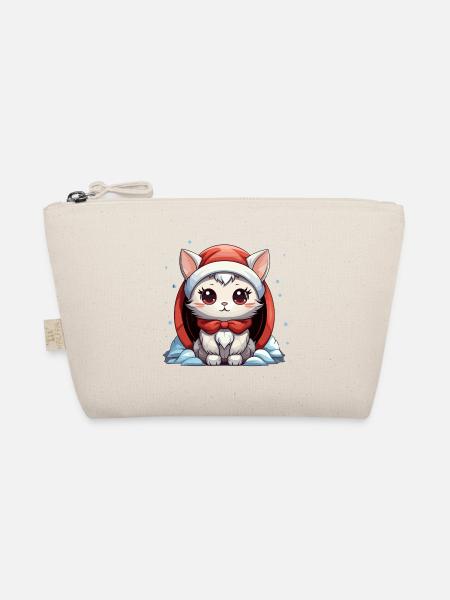 Cat Christmas Design - Kawaii Style - Organic Pouch - nature - Front