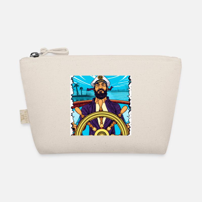 bearded sailor helm sailing ship pirate Organic Pouch