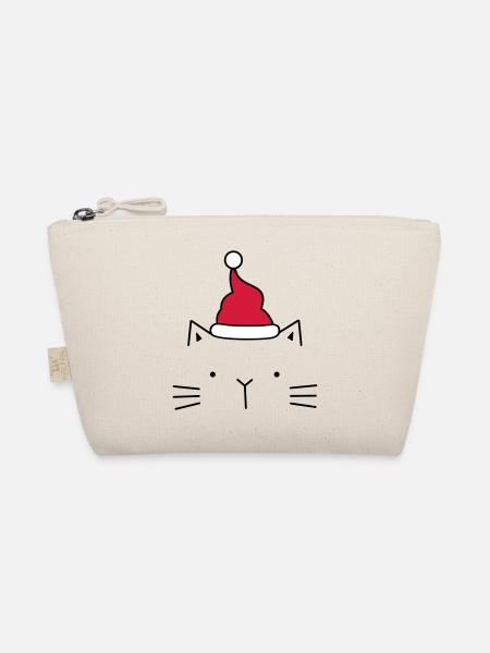Cat Santa Claus Christmas hat Christmas - Organic Pouch - nature - Front