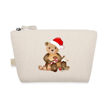 goldiger Bär für Weihnachten mit Weihnachtsmütze - Bio-Täschchen - Natur - Vorne
