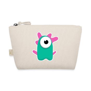 Cute Turquoise Cyclops | Funny Pink Monster - Organic Pouch - nature - Front