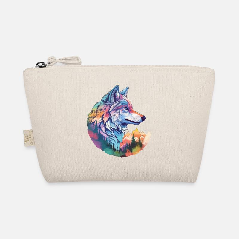 Wolf Wolfskopf Natur Wildnis Wald Bäume Bunt Kunst - Bio-Täschchen - Natur