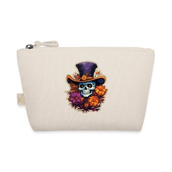 Totenkopf mit Blumen und Hut Halloween - Bio-Täschchen - Natur - Vorne