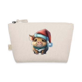 Christmas Pig, Cute Animal, Beanie - Organic Pouch - nature - Front
