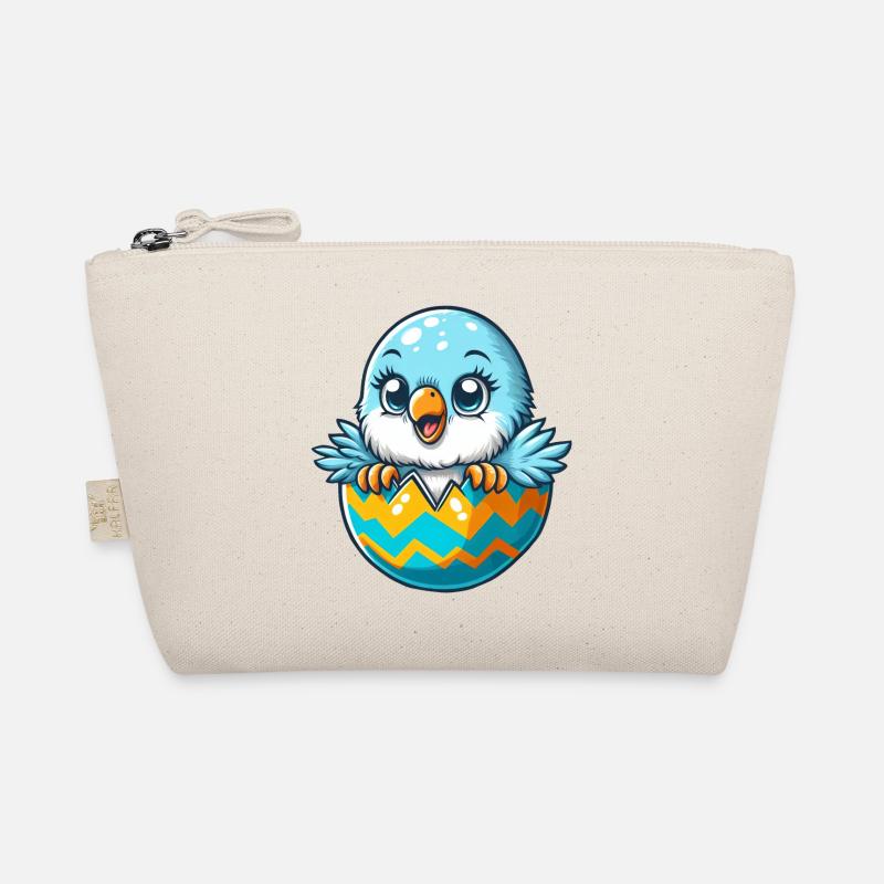 Colorful Budgie Hatching Easter Egg Cartoon Organic Pouch