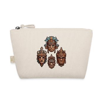 Ornate Carved Aztec, Mayan, Inca Masks - Organic Pouch - nature - Front