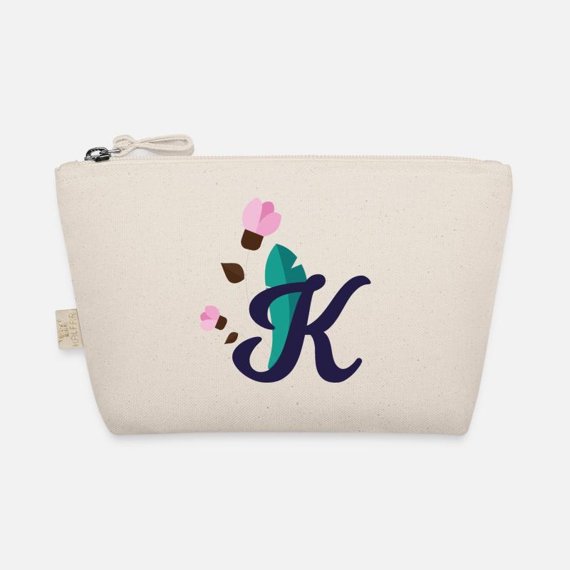 Eleganter Buchstabe 'K' mit Blumen - Bio-Täschchen - Natur