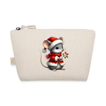 Cute Mouse with Santa Hat and Berry Branch - Organic Pouch - nature - Front