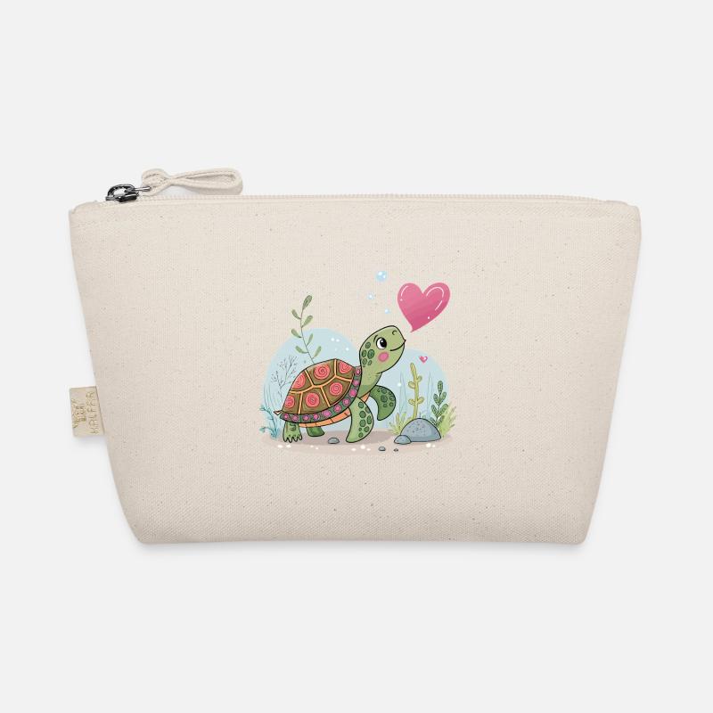 Dreamy turtle with a floral heart Organic Pouch
