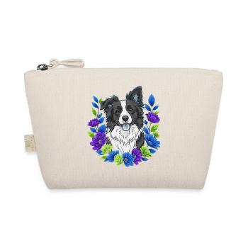 Joyful Border Collie Portrait with Floral Accents - Organic Pouch - nature - Front