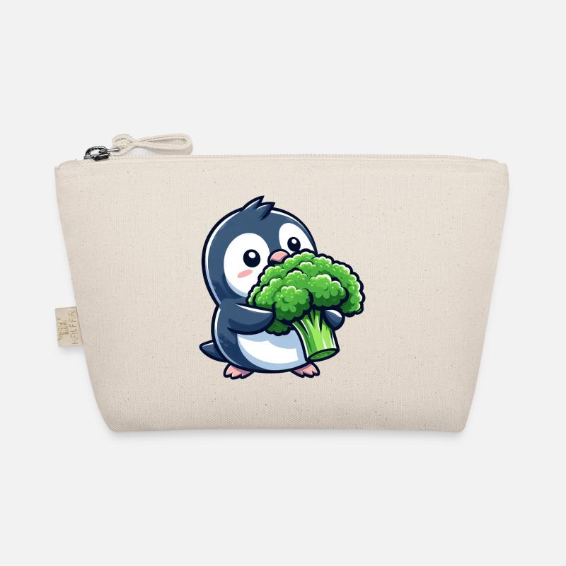 Funny Penguin with Broccoli Vegetables Vegan Comic Organic Pouch