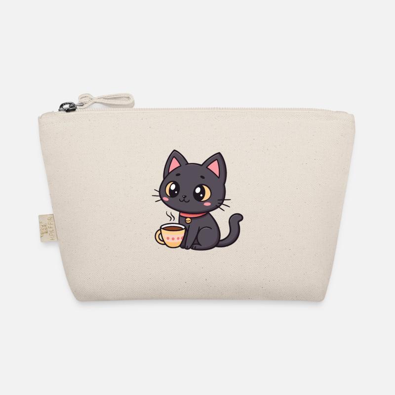 Chat noir chaleureux avec thé Trousse biologique