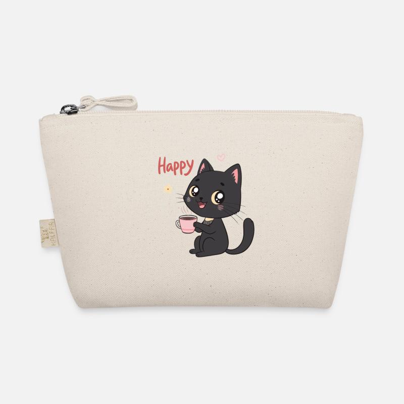 Schwarze Katze lächelt süßer Kaffee Bio-Täschchen