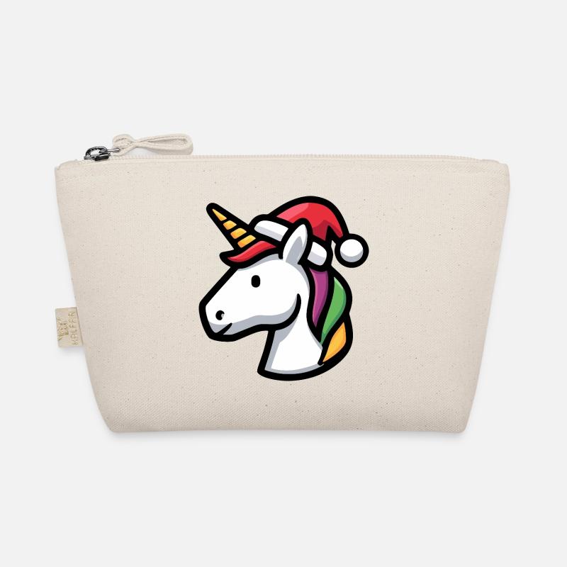 Einhorn mit Weihnachtsmütze Regenbogen Mähne - Bio-Täschchen - Natur