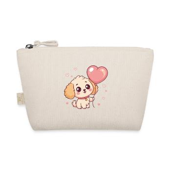 Cute Poodle Puppy with Heart Balloon - Organic Pouch - nature - Front