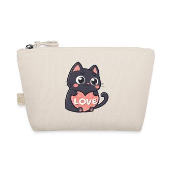 Schwarze Katze Kuschelherz Liebe - Bio-Täschchen - Natur - Vorne