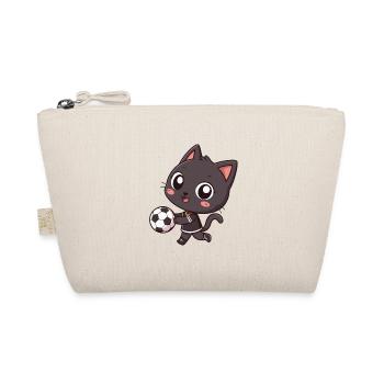 Sportliche schwarze Katze mit Ball - Bio-Täschchen - Natur - Vorne