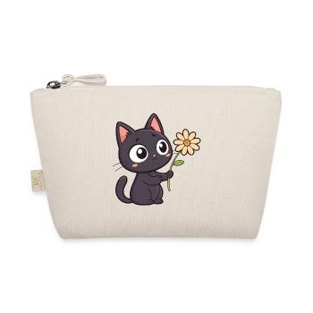 Kawaii Black Cat and Daisy - Organic Pouch - nature - Front