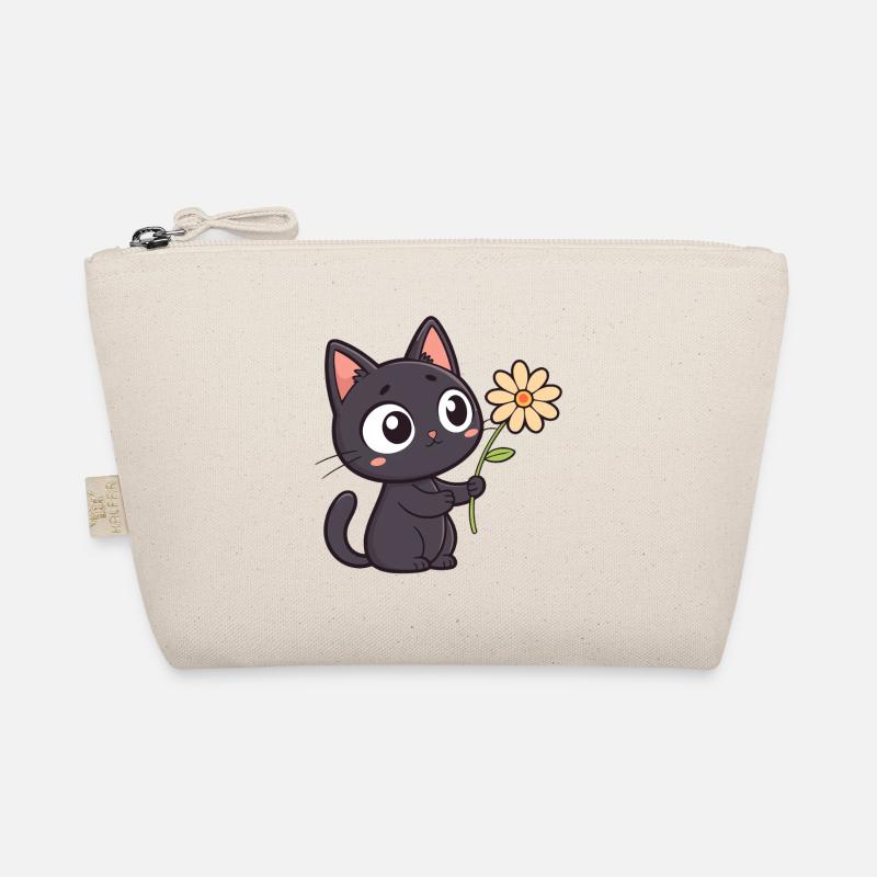 Kawaii Black Cat and Daisy Organic Pouch