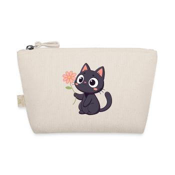 Kawaii Black Cat with Flower - Organic Pouch - nature - Front