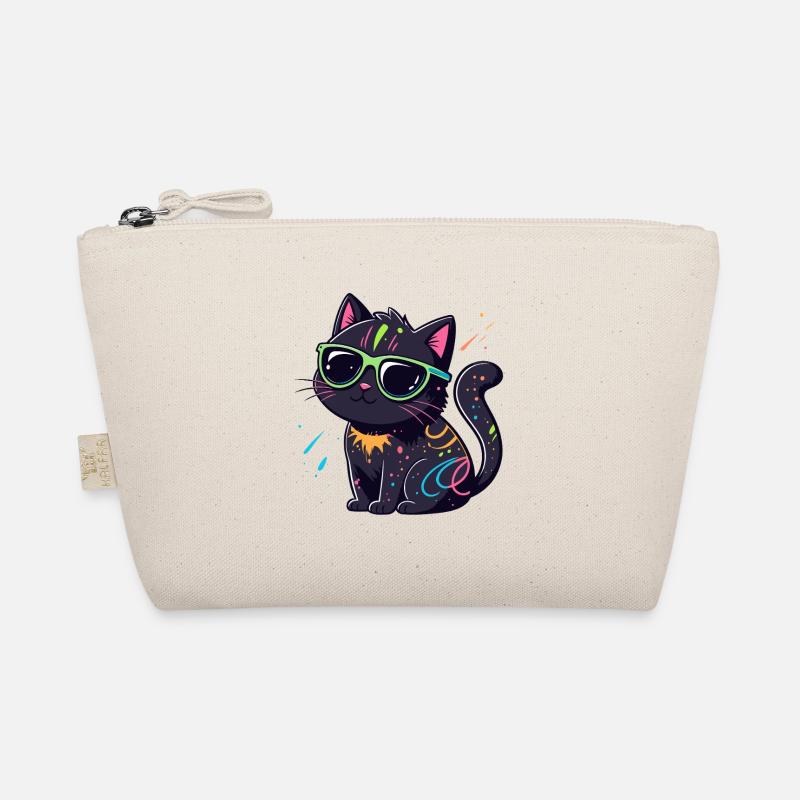 Neon black cat and glasses Organic Pouch