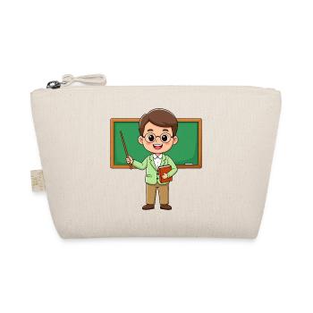 Comic teacher with glasses at blackboard – school - Organic Pouch - nature - Front