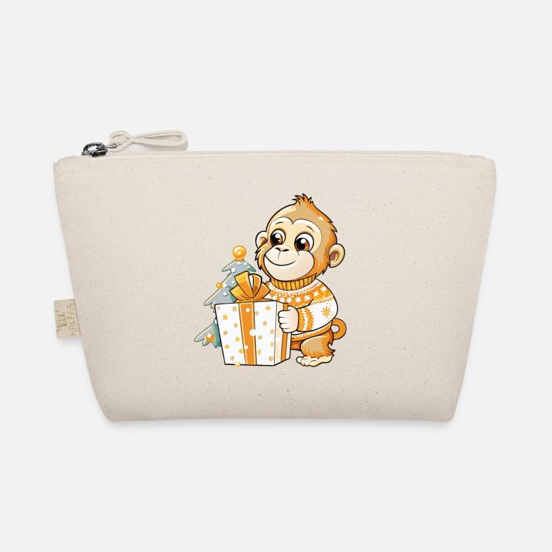 Cute monkey unwrapping gift Organic Pouch