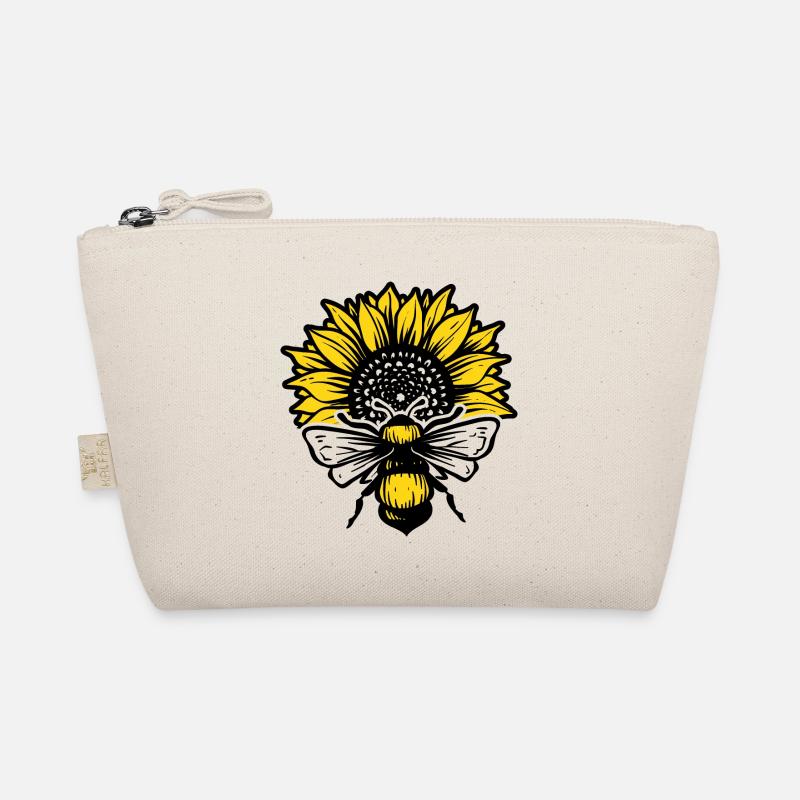 Sonnenblume und Bienen schwarz und gelb - Bio-Täschchen - Natur
