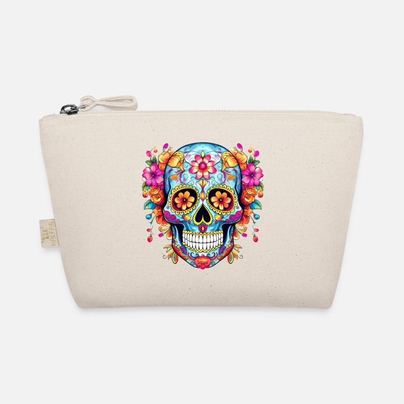 Mexikanischer Totenkopf, Blumen, Schädel, floral - Bio-Täschchen - Natur