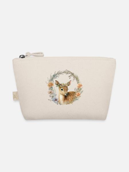 Vintage Rehkitz mit Blumenkranz - Bio-Täschchen - Natur