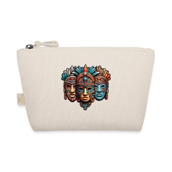 Ornate Carved Aztec, Mayan, Inca Masks - Organic Pouch - nature - Front