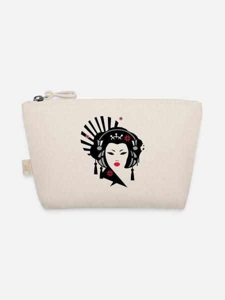 Geisha with headphones - Organic Pouch - nature - Front
