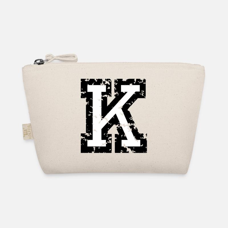Letter K (Distressed) two-color Black/White Organic Pouch