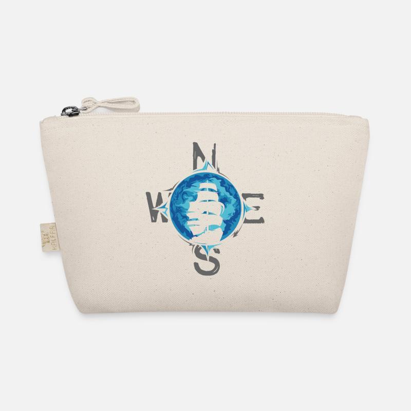Sailing Ship Compass Illustration Sea Moon Blue Organic Pouch