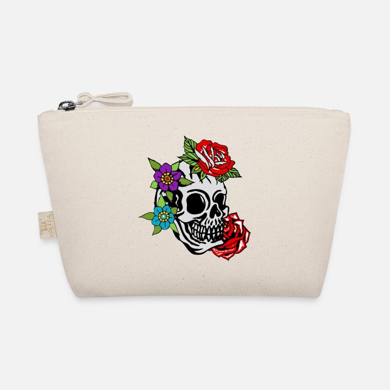 Kopf des Todes Blume rosa Blatt alte Schule Tattoo Bio-Täschchen