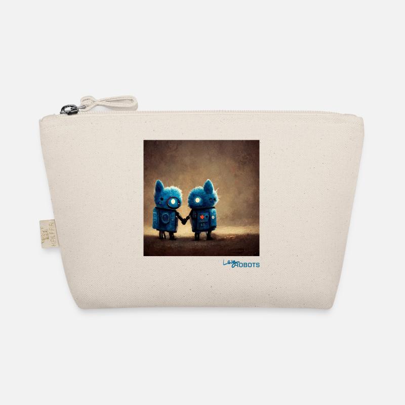 Two cute blue robots holding hands Organic Pouch