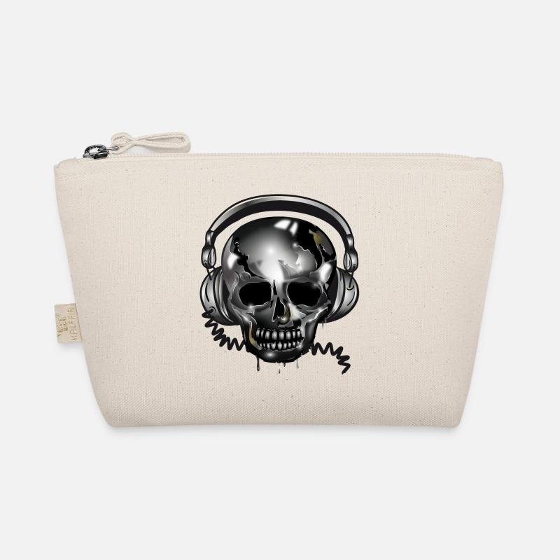 Totenkopf Skull mit Kopfhörer im Chrom Look Bio-Täschchen