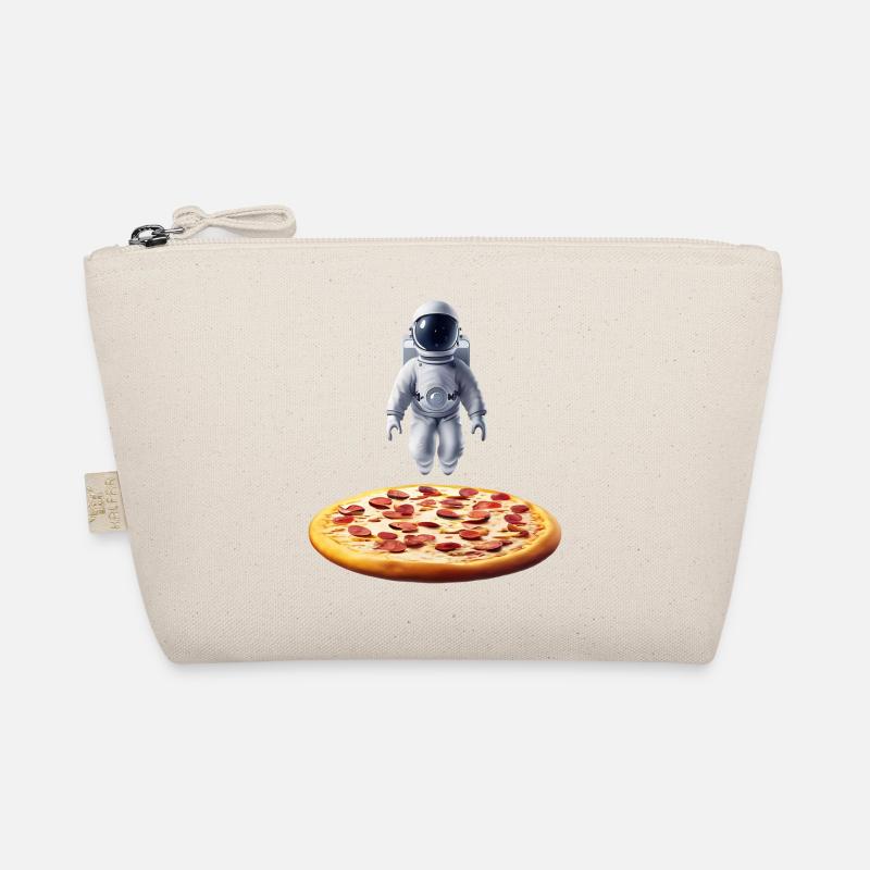 Schwebender Astronaut über Pizza Bio-Täschchen