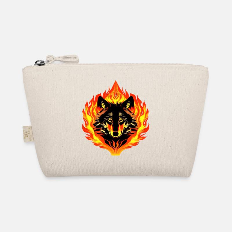 Wolf with Fire and Flames Tribal - Organic Pouch - nature